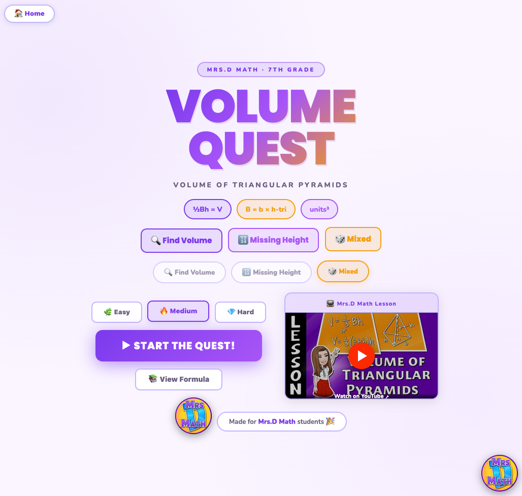 Volume Quest | Volume of Triangular Pyramids | 7th grade