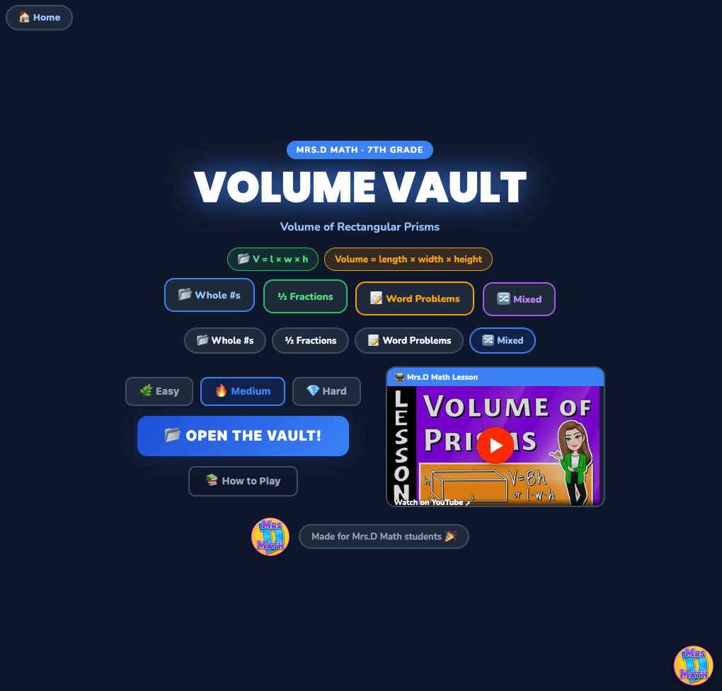 Volume Vault | Volume of Prisms | 7th grade