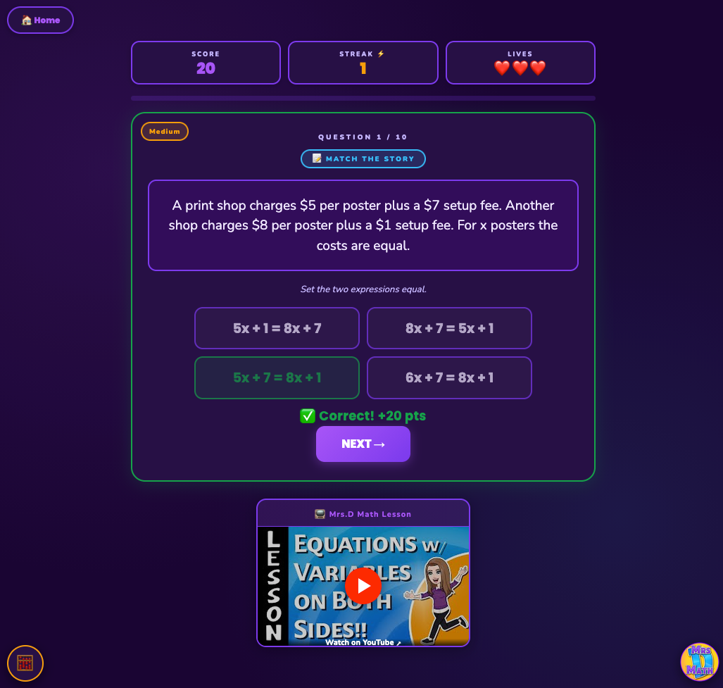 Balance Battle | Equations with Variables on Both Sides | 8th grade