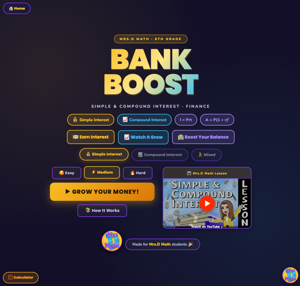 Bank Boost | Simple vs Compound Interest | 8th grade