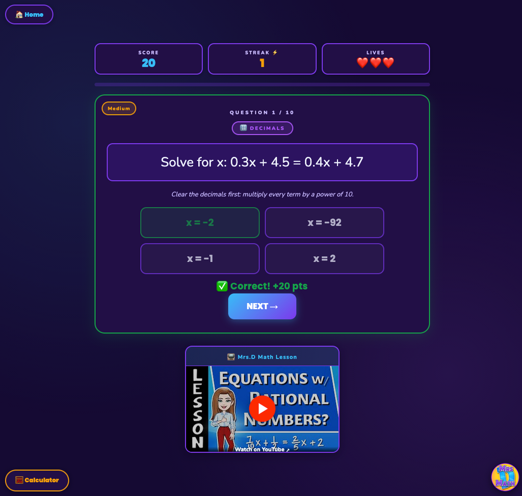 Clean Sweep | Equations with Rational Numbers | 8th grade