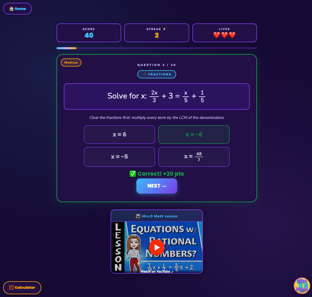 Clean Sweep | Equations with Rational Numbers | 8th grade