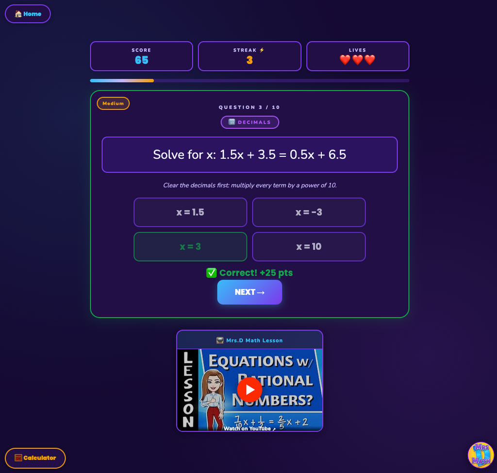 Clean Sweep | Equations with Rational Numbers | 8th grade