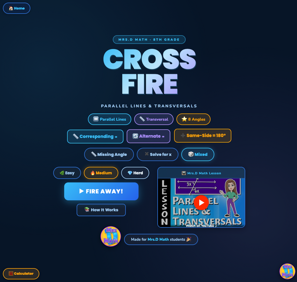 Crossfire | Parallel Lines & Transversals | 8th grade