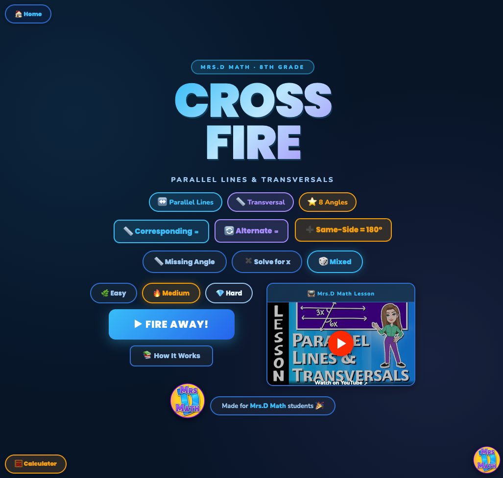 Crossfire | Parallel Lines & Transversals | 8th grade