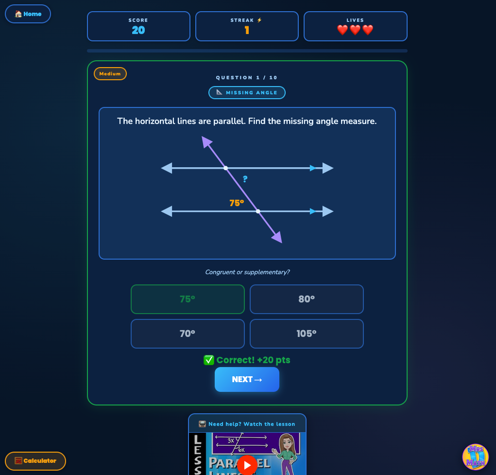 Crossfire | Parallel Lines & Transversals | 8th grade