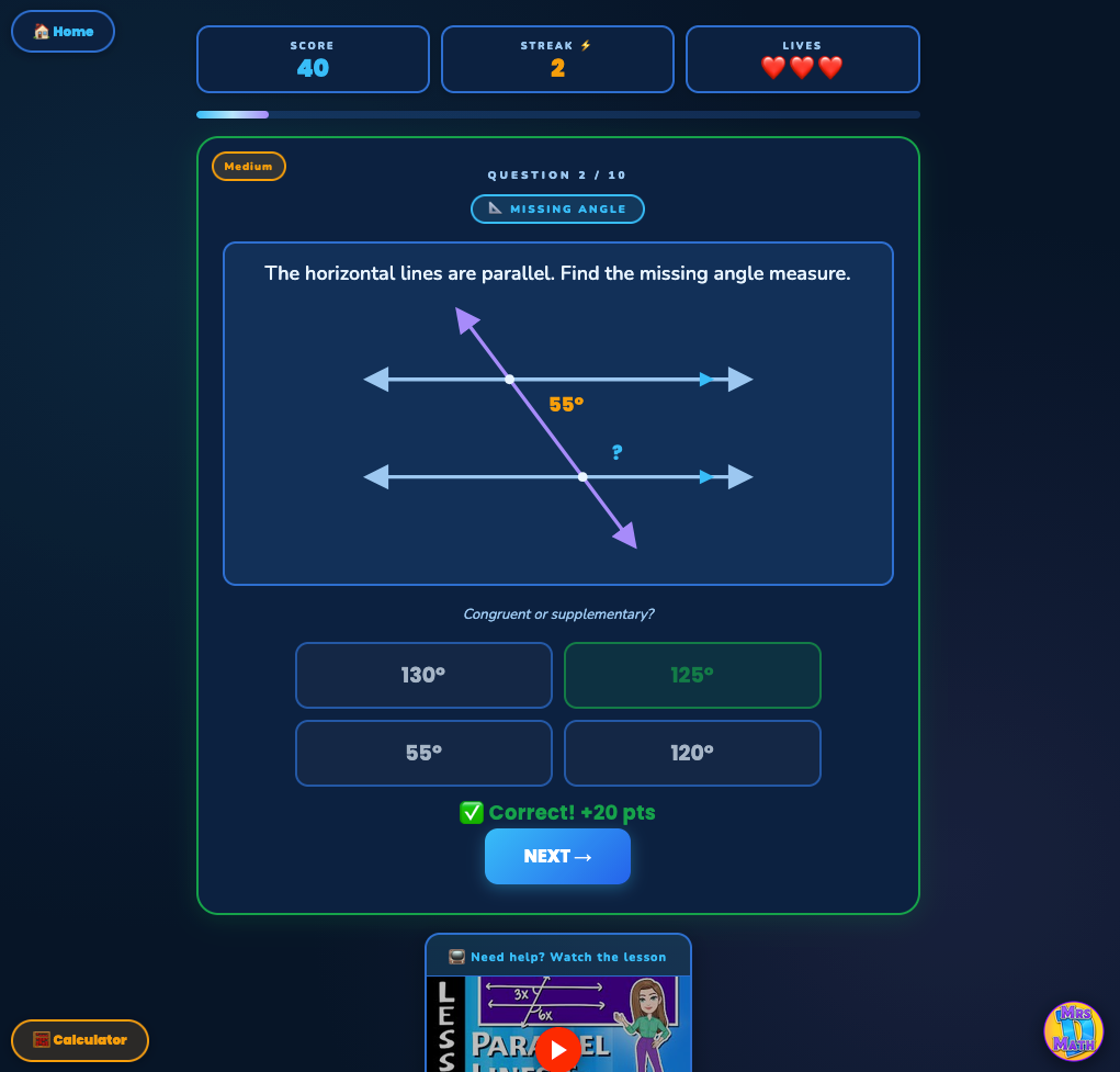 Crossfire | Parallel Lines & Transversals | 8th grade