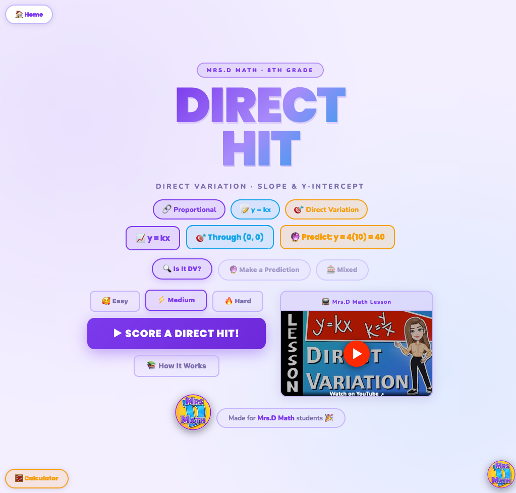 Direct Hit | Direct Variation | 8th grade