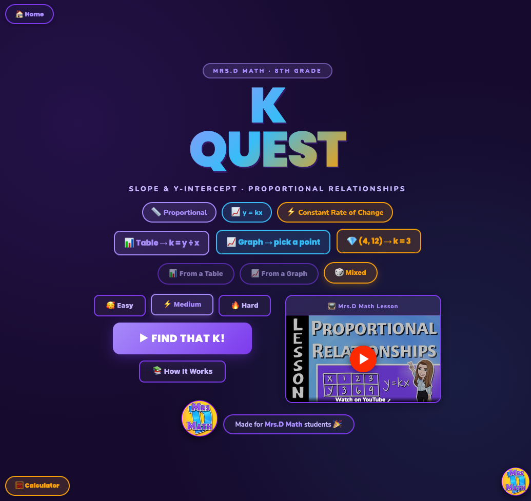 K Quest | Proportional Relationships | 8th grade
