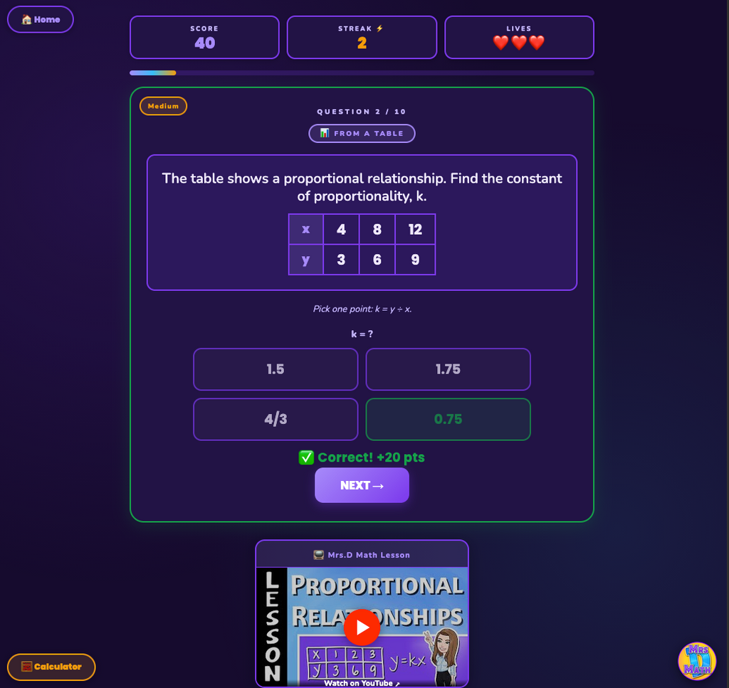 K Quest | Proportional Relationships | 8th grade