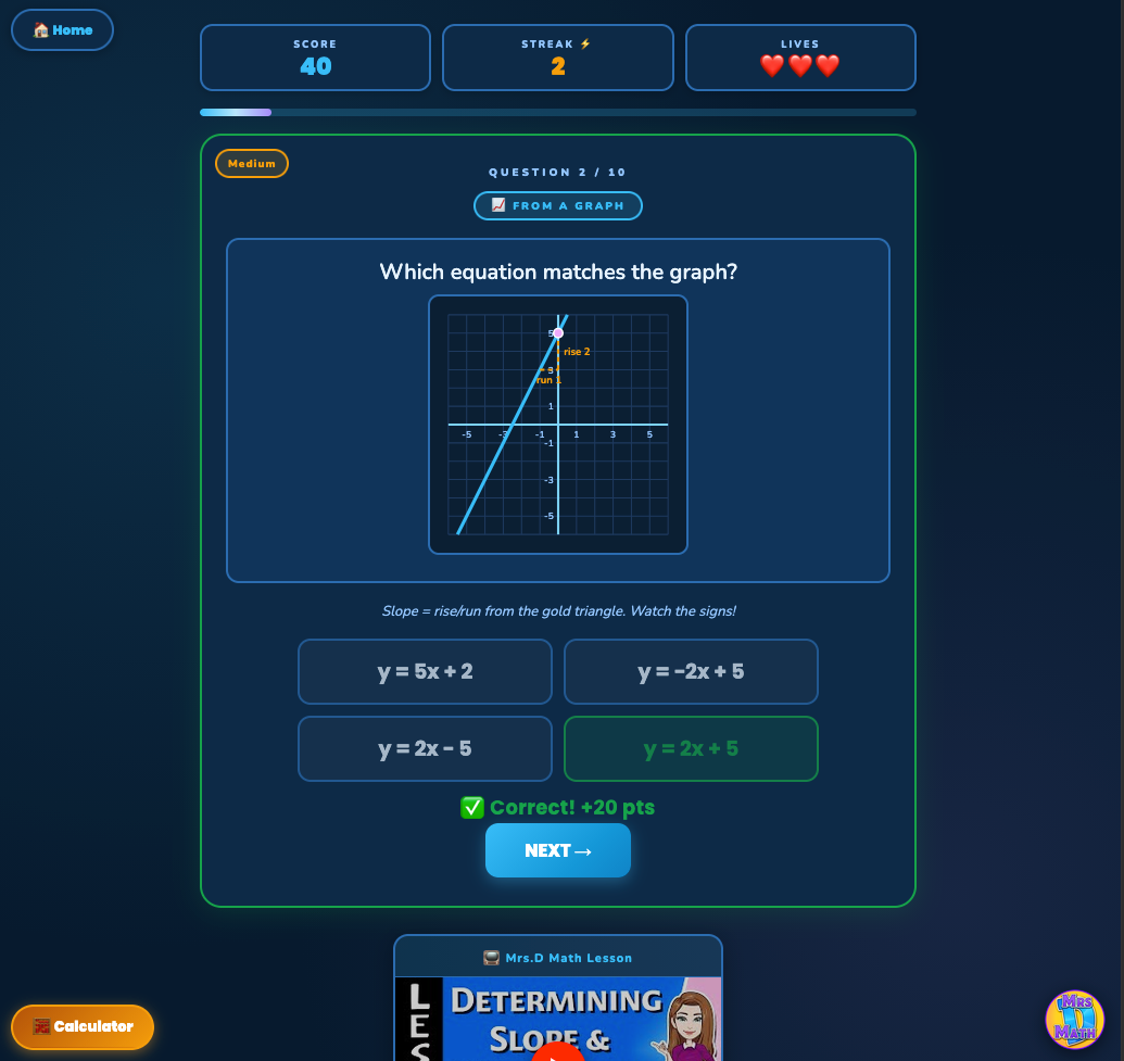 Line Lock | Finding Slope & Y-Intercept | 8th grade
