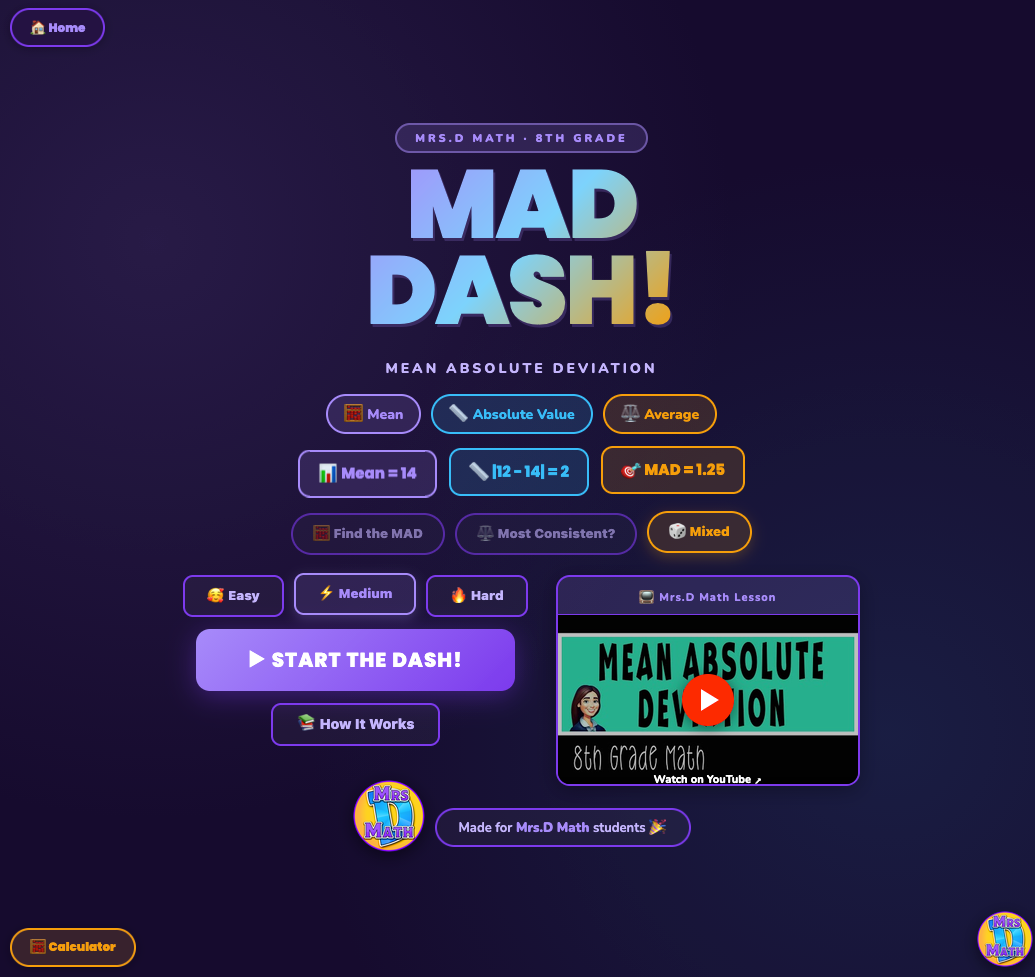 MAD Dash | Mean Absolute Deviation | 8th grade