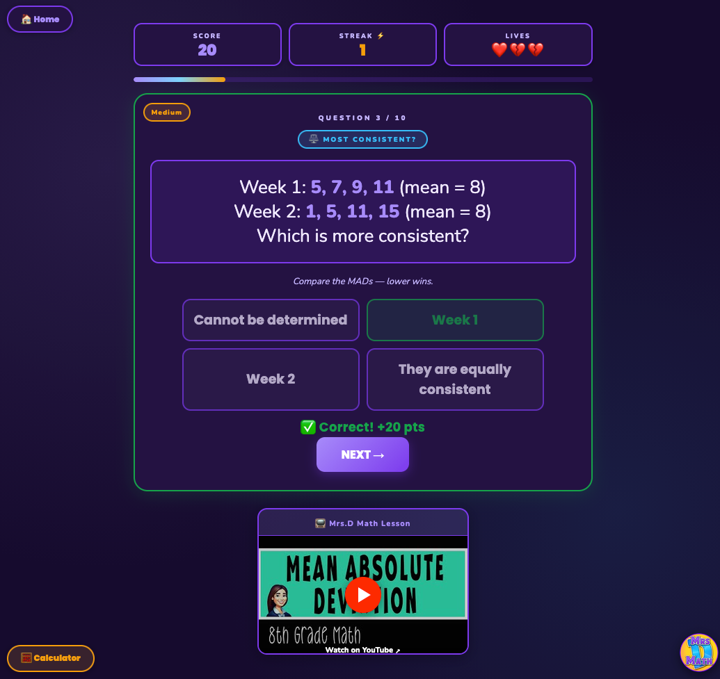 MAD Dash | Mean Absolute Deviation | 8th grade