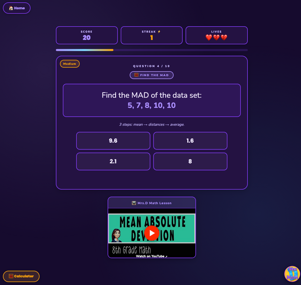 MAD Dash | Mean Absolute Deviation | 8th grade