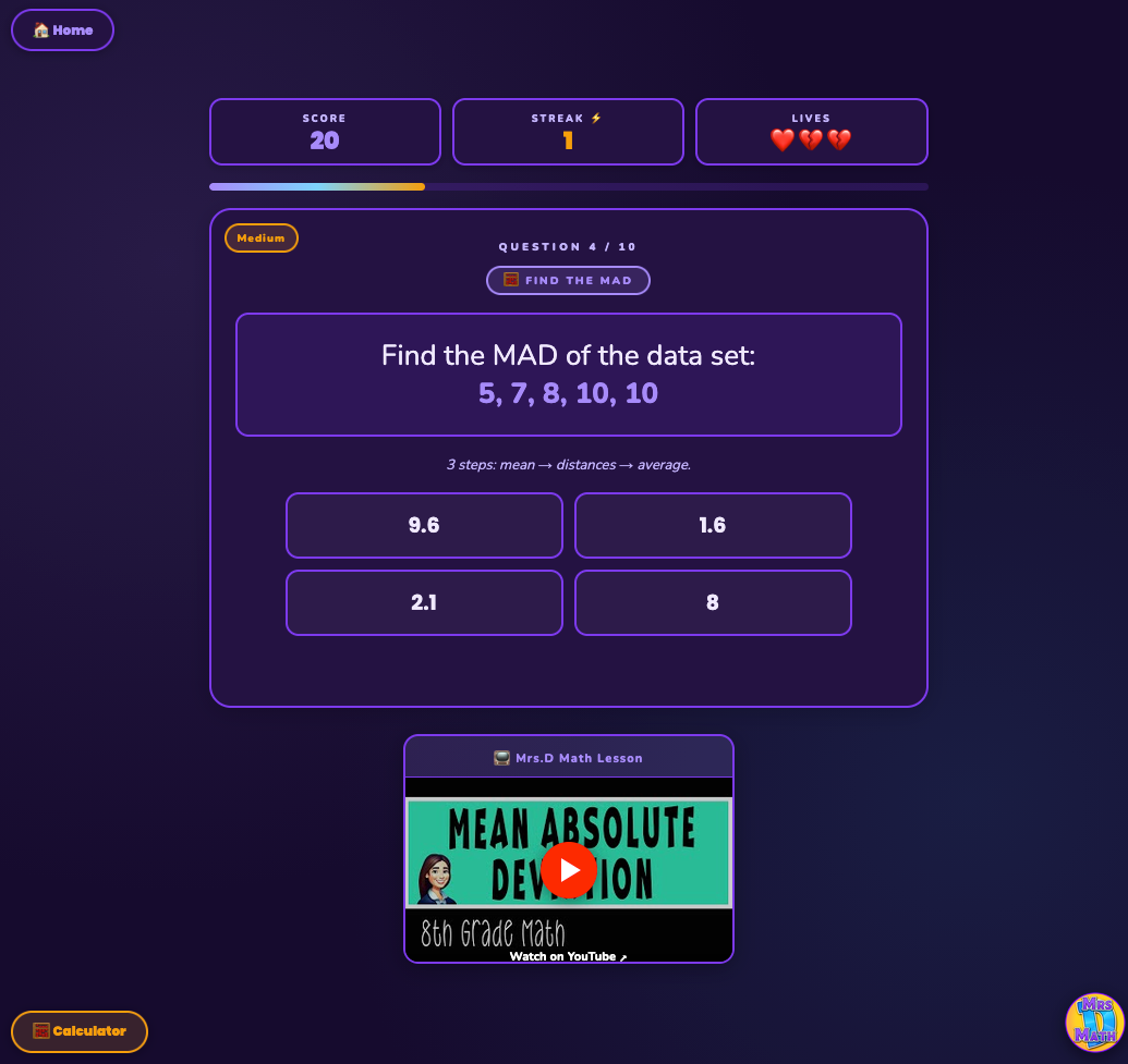 MAD Dash | Mean Absolute Deviation | 8th grade