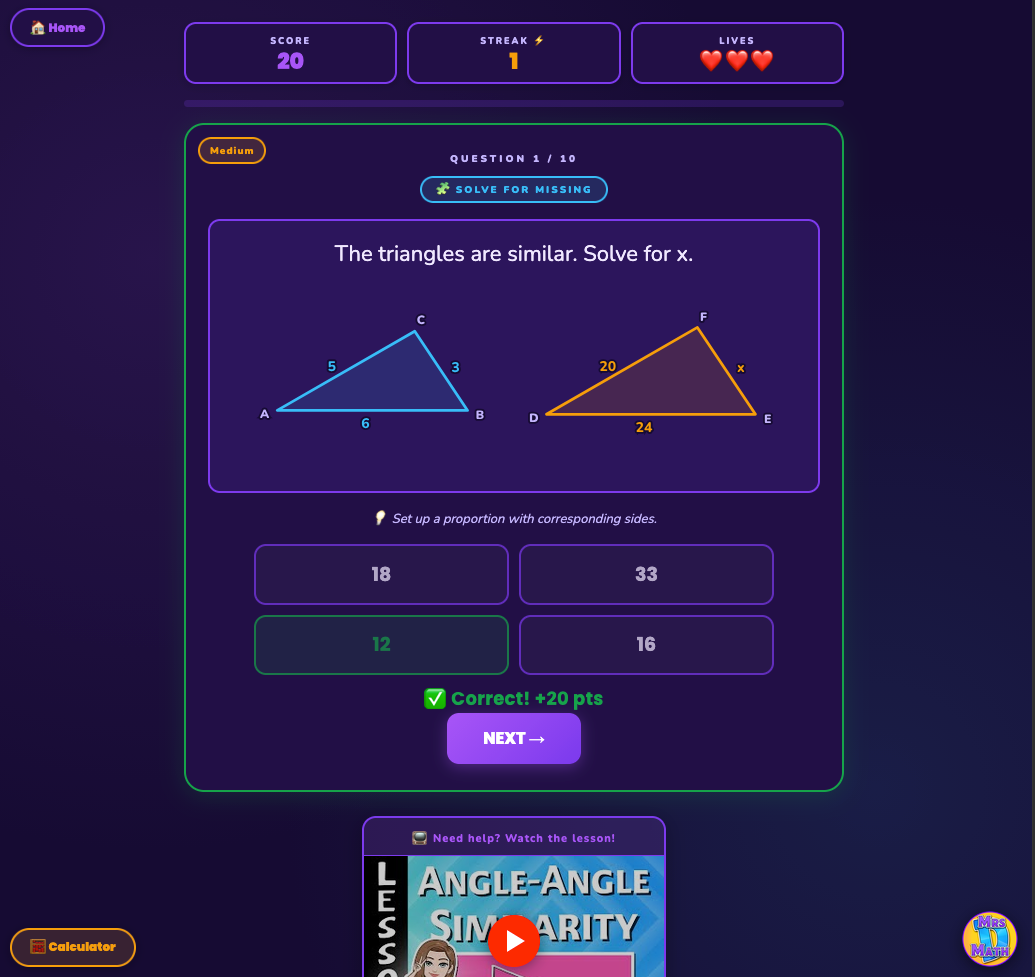 Mirror Match | Angle-Angle Similarity | 8th grade