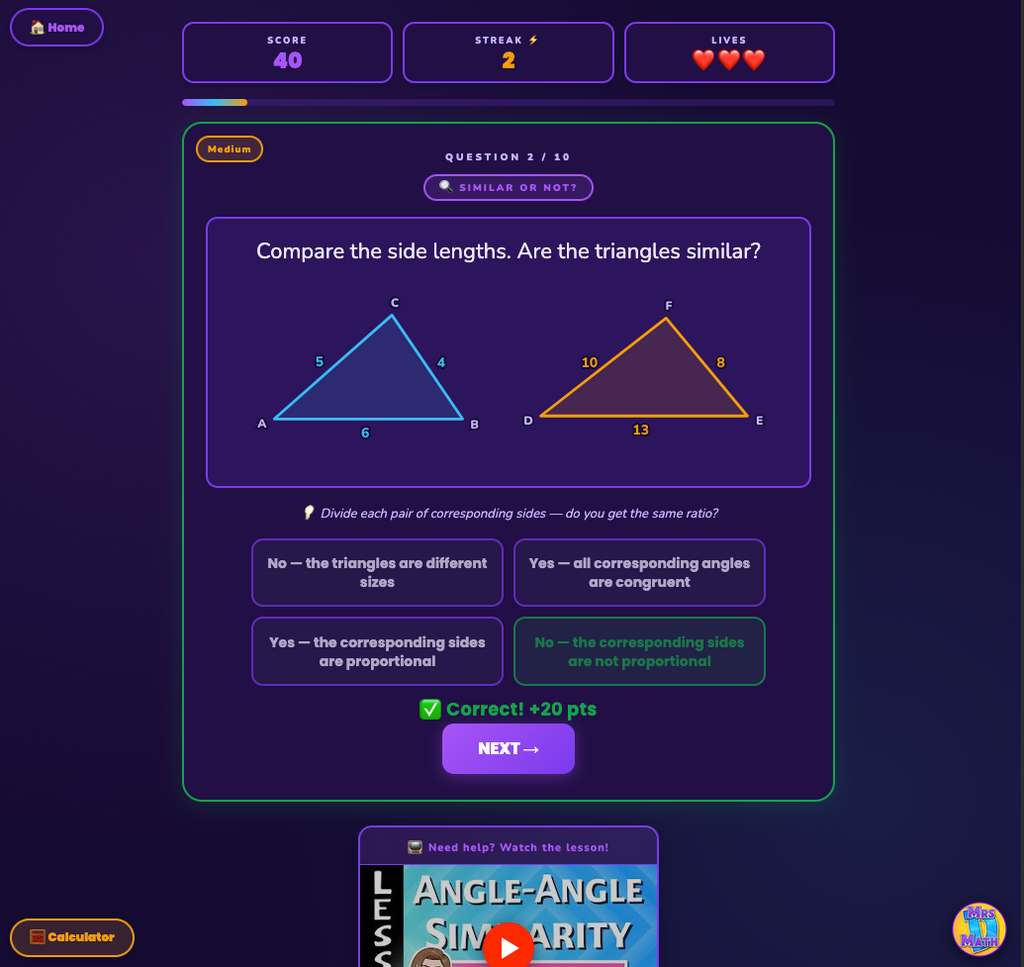 Mirror Match | Angle-Angle Similarity | 8th grade
