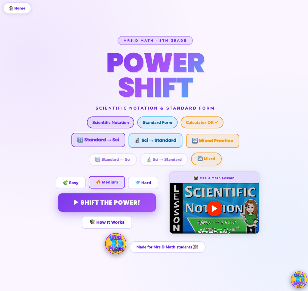 Power Shift | Scientific Notation | 8th grade