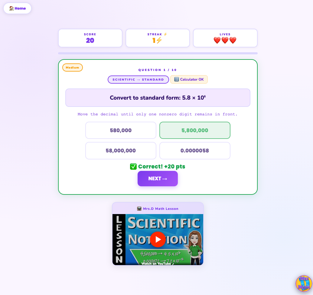Power Shift | Scientific Notation | 8th grade