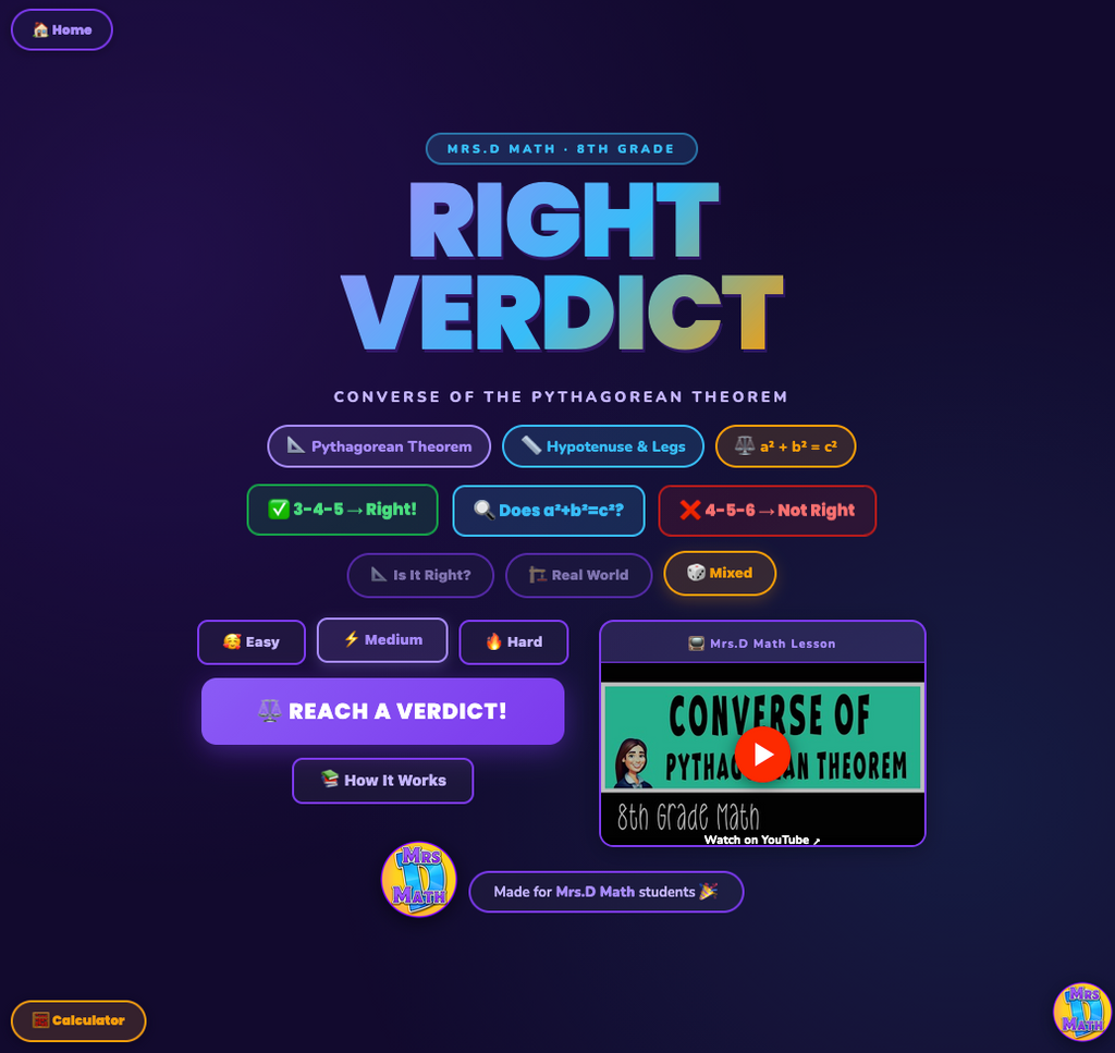 Right Verdict | Converse of Pythagorean Theorem | 8th grade