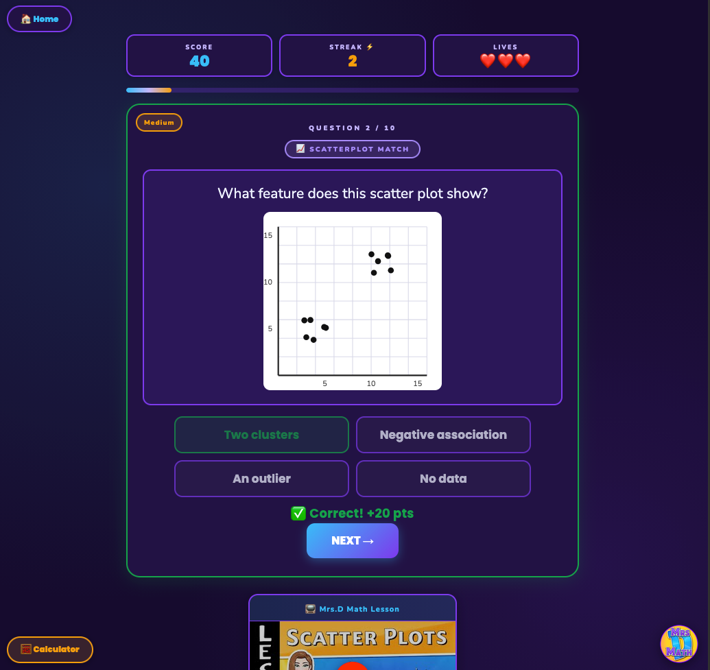 Scatter Squad | Scatter Plots | 8th grade