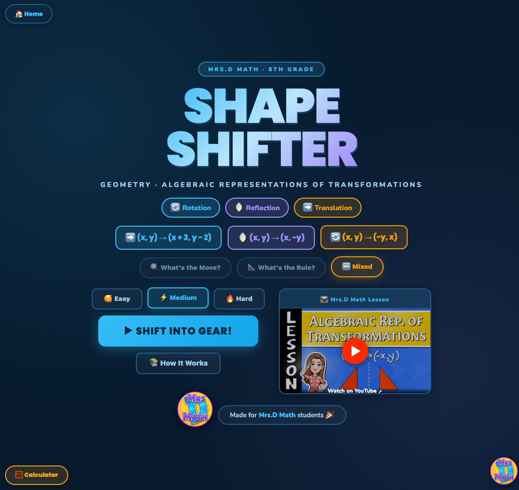 Shape Shifter | Algebraic Representations of Transformations | 8th grade