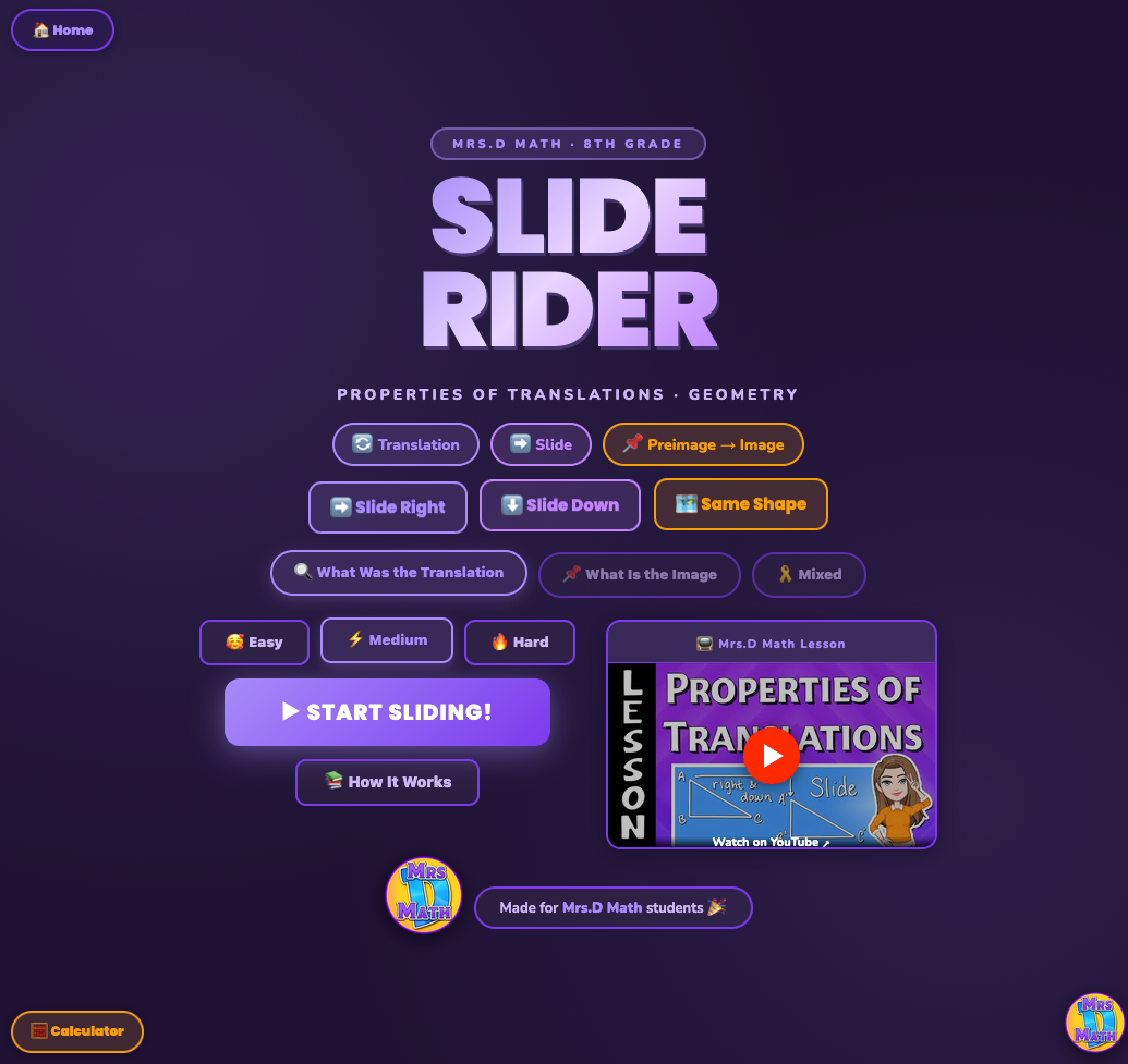 Slide Rider | Properties of Translations | 8th grade