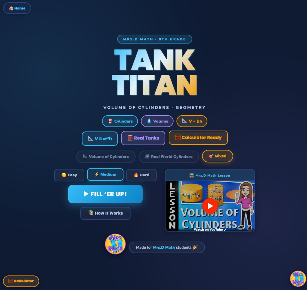 Tank Titan | Volume of Cylinders | 8th grade