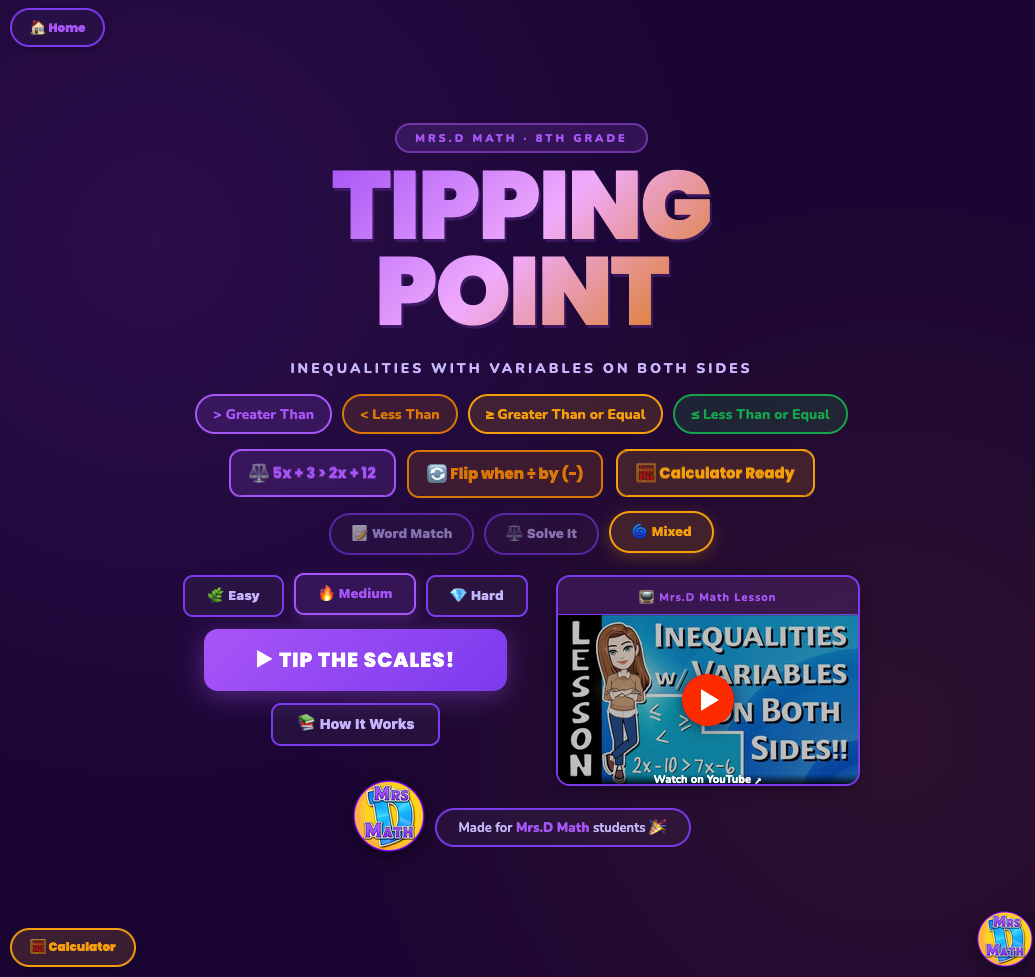 Tipping Point | Inequalities with Variables on Both Sides | 8th grade