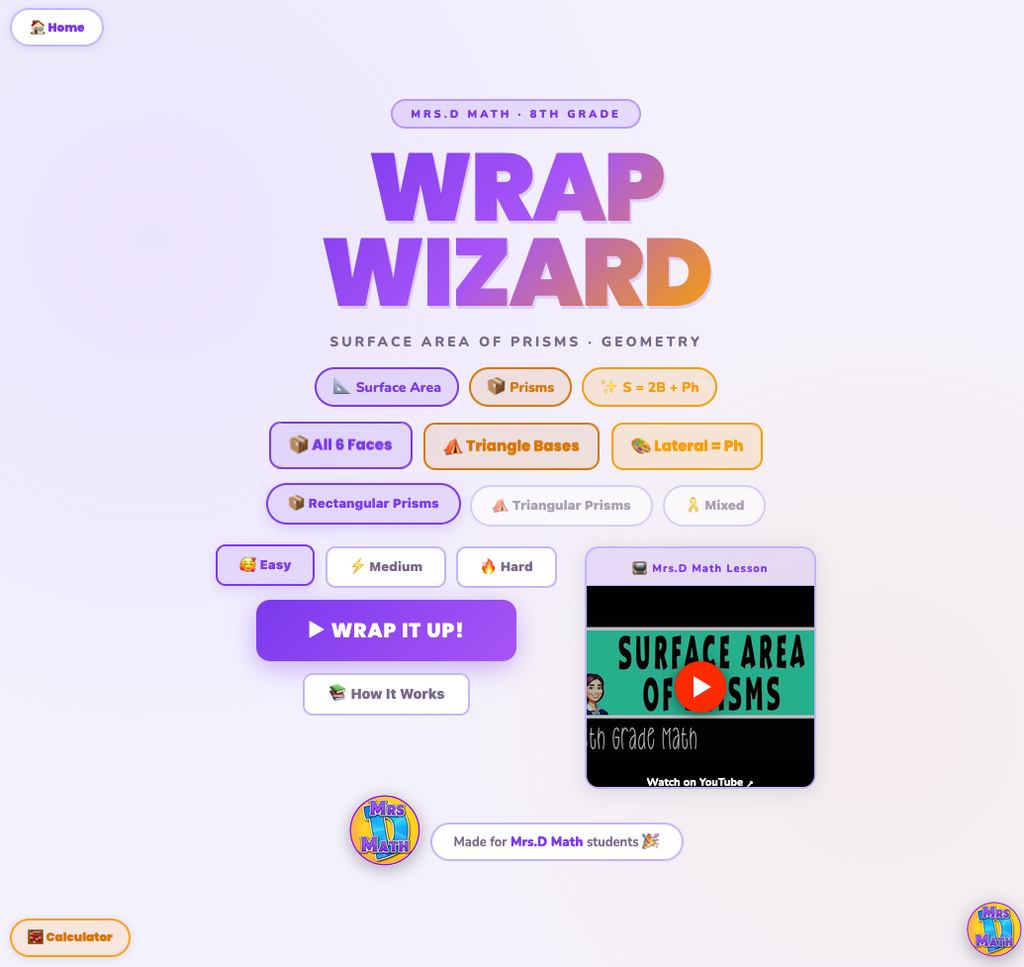 Wrap Wizard | Surface Area of Prisms | 8th grade