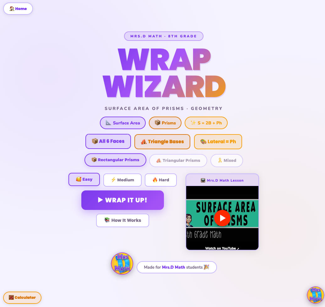 Wrap Wizard | Surface Area of Prisms | 8th grade