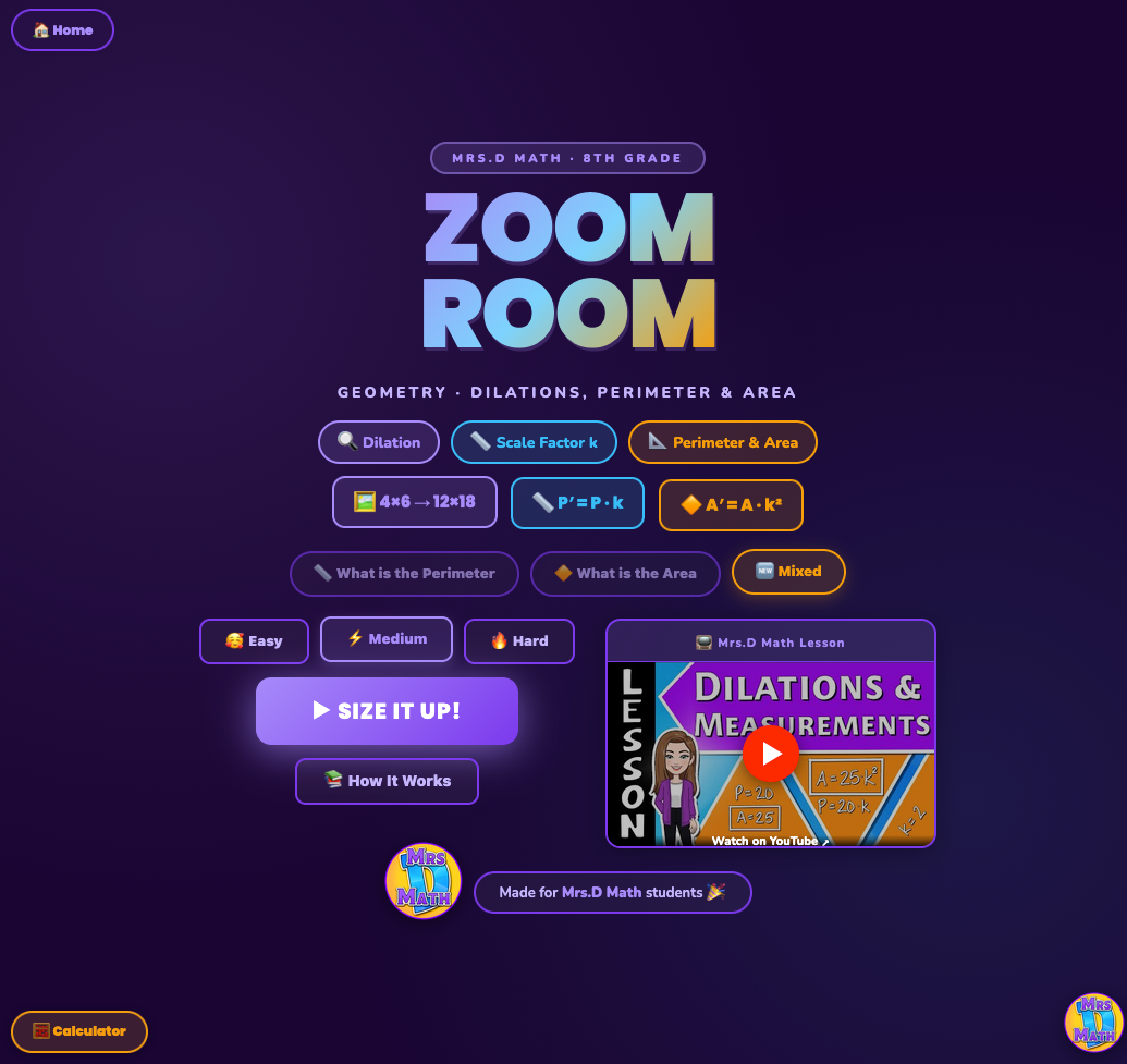 Zoom Room | Dilations & Measurements | 8th grade