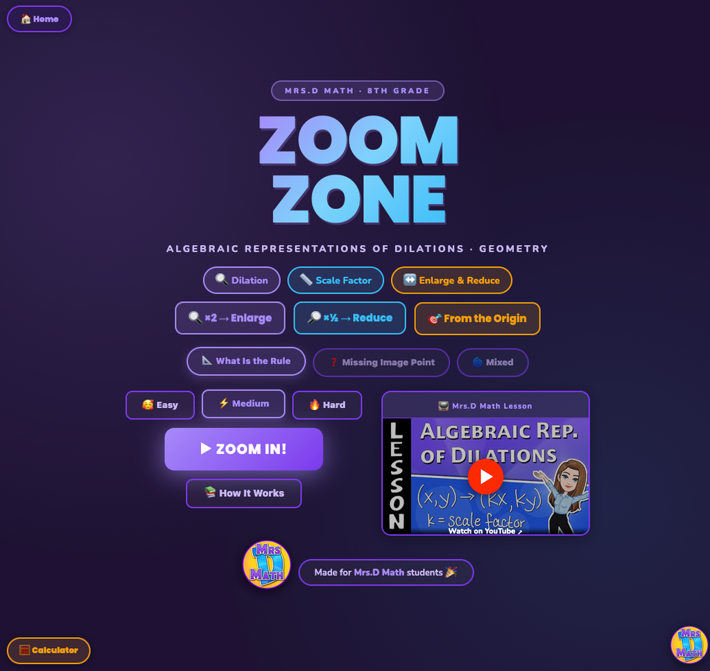Zoom Zone | Algebraic Representations of Dilations | 8th grade